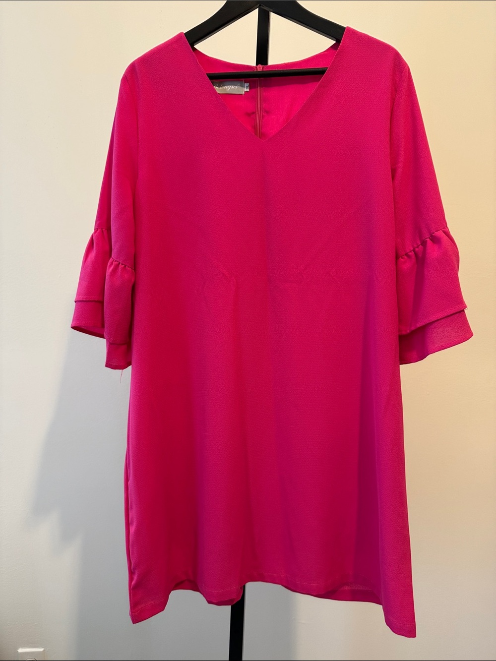 Women's V-Neck Ruffle Sleeve dress - Hot Pink